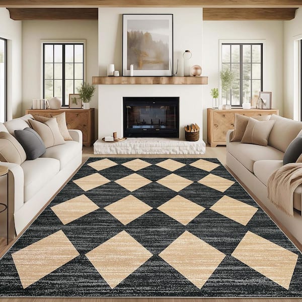 Modern Geometric Diamond Soft Non-Slip Thin Washable Foldable Bedroom Laundry Home Decor Camel 8 ft. x 10 ft. Area Rug