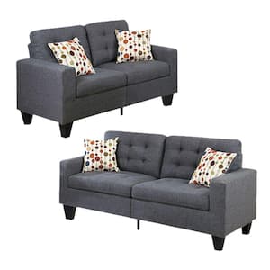 58 in. Square Arm 2-Piece 2-Seater Sofa Set in Gray
