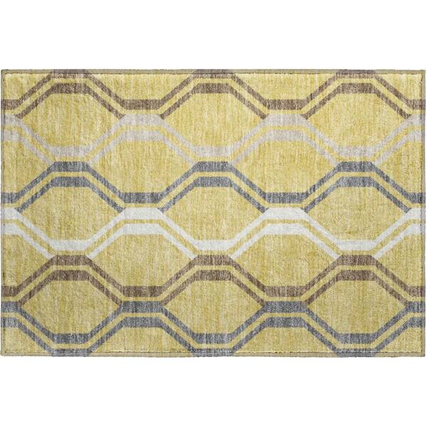 Mayfield Premium Machine Washable Abstract AMF2326 Gold 3 ft. x 4 ft. Area Rug