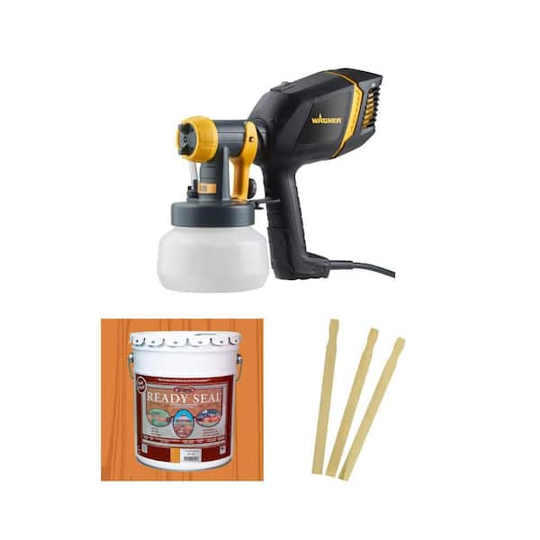Control Stainer 150 HVLP Sprayer, 5 gal. Natural Cedar Stain and 21 in. Wood Paint Stick Combo (3-Pack)