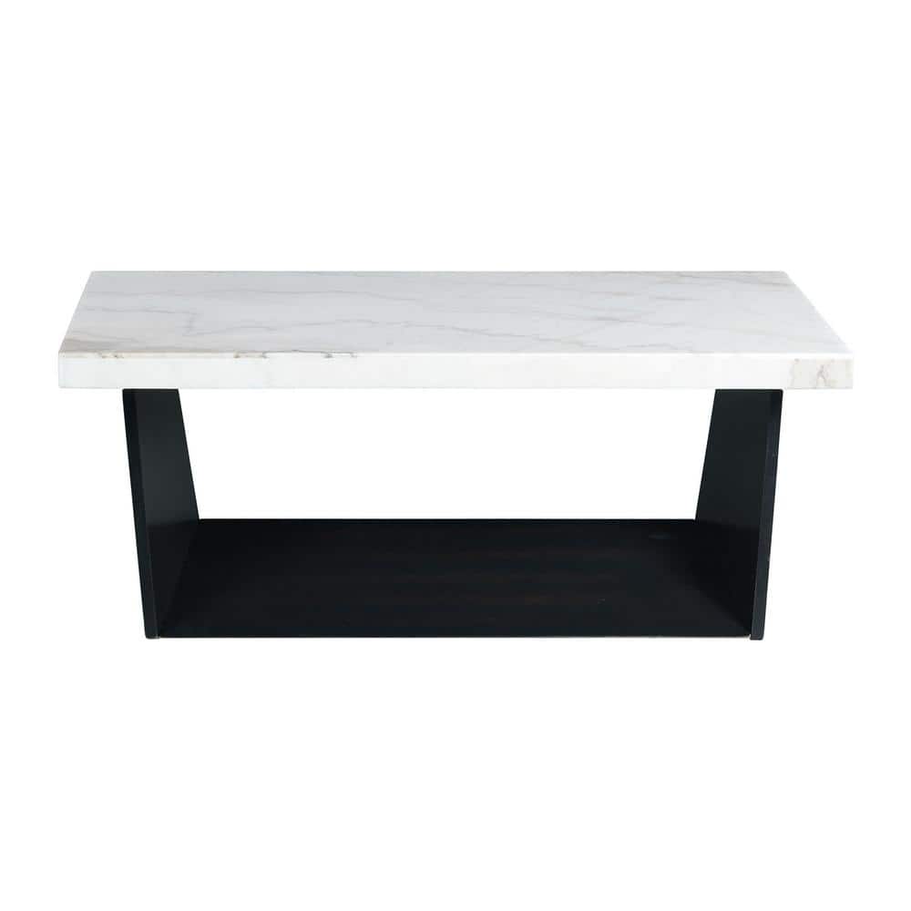 Contemporary Beckley 48" Rectangular White Marble & Wood Coffee Table