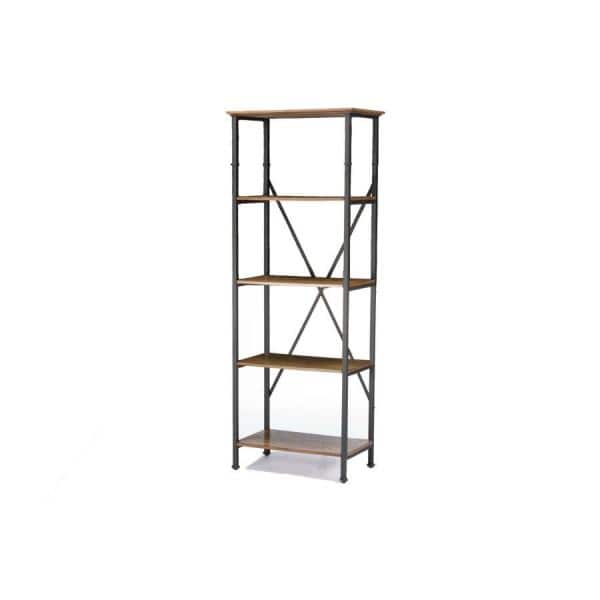 Lancashire 74'' Rustic Brown Wood and Antique Bronze Metal Bookcase
