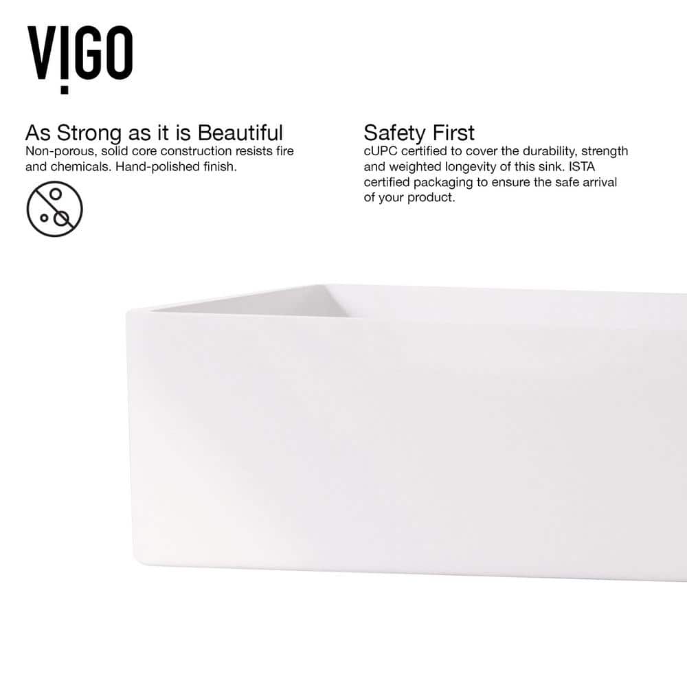 Magnolia Matte White Stone Rectangular Vessel Sink with Faucet