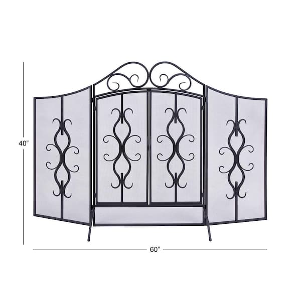 Black Metal Traditional Wood Fireplace Screen