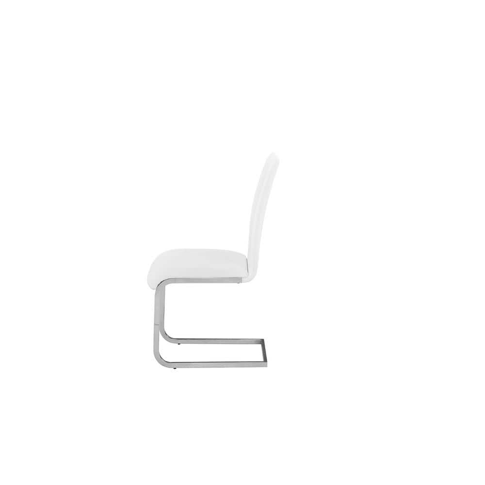 Parsons High White Faux Leather Side Chair with Chrome Base
