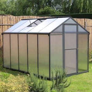 6 ft. x 10 ft. Walk-In Garden Greenhouse with Adjustable Roof Vent and Rain Gutter, Grey