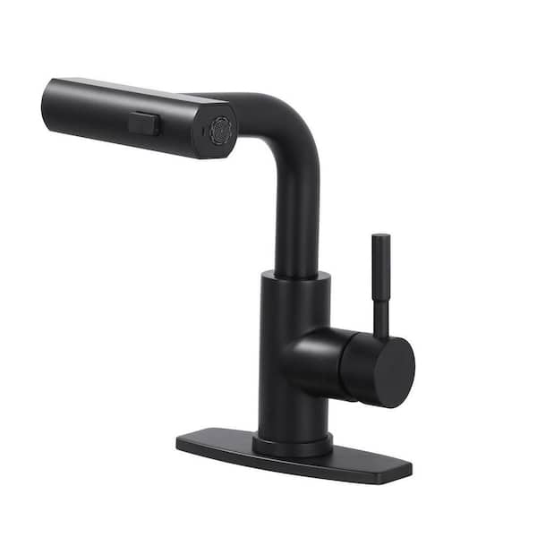 Modern Single Handle Pull Down Bar Faucet with 3-Modes Sprayer and Deckplate in Matte Black