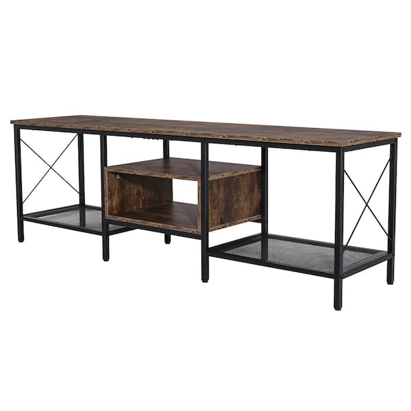 Uixe 71 in. Rustic Brown Rectangle TV Stand Entertainment Center Fits TV's up to 75 in. with Wood Storage Open shelving
