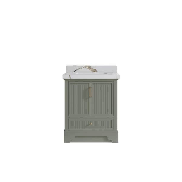 Willow Collections Alys 30 in. W x 22 in. D x 36 in. H Single Sink Bath Vanity Center in Evergreen with 2 in. Calacatta Gold Quartz Top