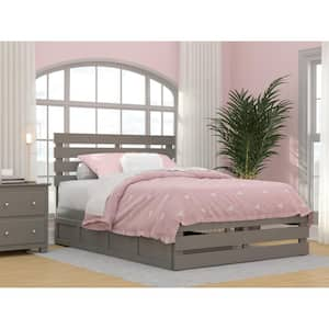 Oxford Grey Full Solid Wood Storage Platform Bed with Footboard and USB Turbo Charger with 2 Drawers