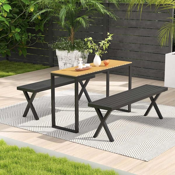 1-Pieces 54 in. Patio Metal Garden Bench with Slatted Seat and X Legs Backless Loveseat for Yard