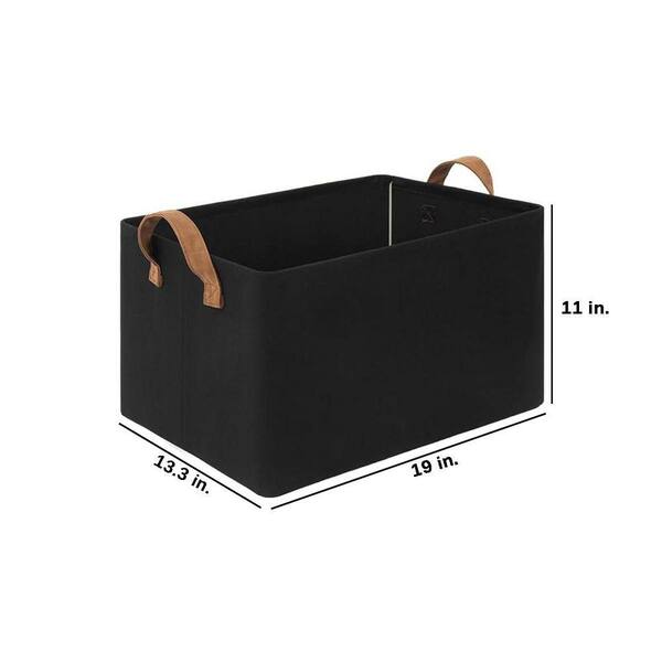 Black 19 in. x 11 in. Fabric Decorative Basket Set of 2 with PU