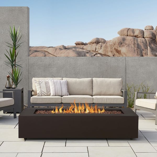 Aegean 70 in. Rectangle Steel Propane or Natural Gas Fire Pit Table in Dark Bronze