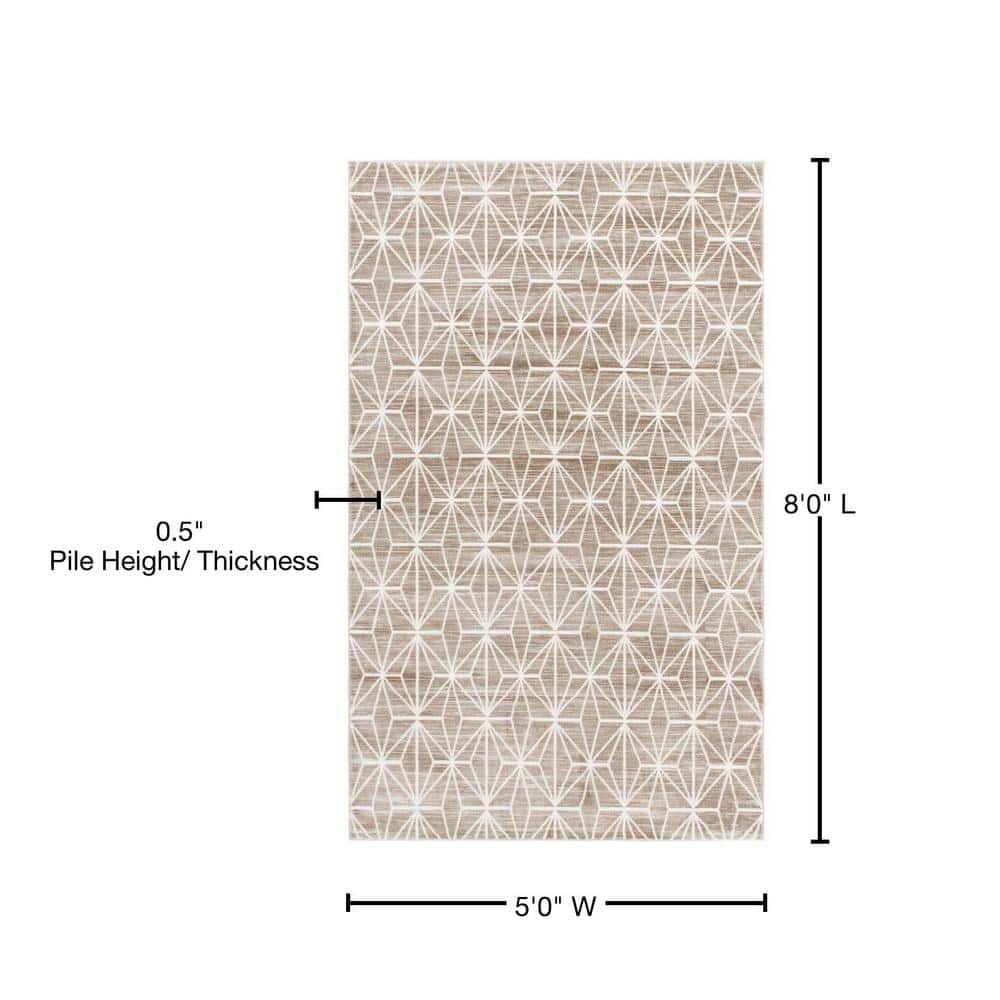 Brown Geometric Stain-Resistant Rectangular Area Rug