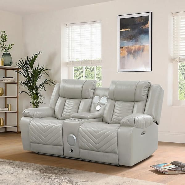 Lazzara Durant 78 in. W Gray Faux Leather Power Double Reclining 2