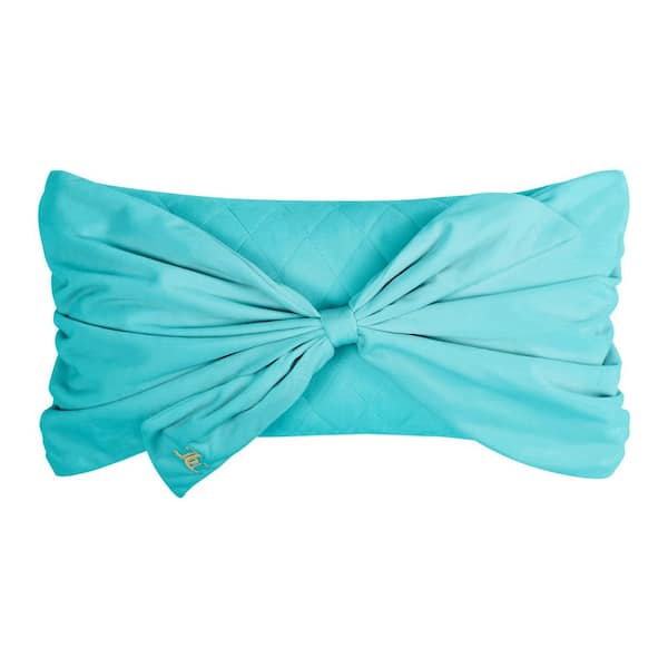 JUICY COUTURE Juicy Velvet Bow Blue Crush 10 in. x 18 in. Throw Pillow