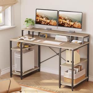 55.12 in. Light Oak Computer Desk with Monitor Stand
