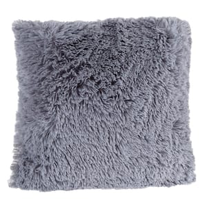 Gray 24 in. W x 24 in. L Faux Fur Square Shag Throw Pillow