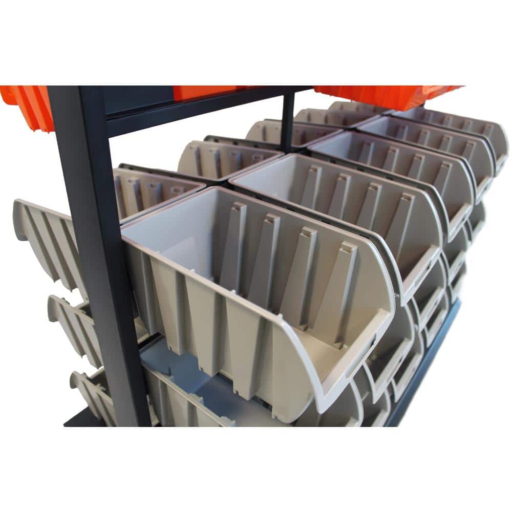 Dual-Sided Mobile 94-Bin Storage Rack with Wheels, Orange & Grey