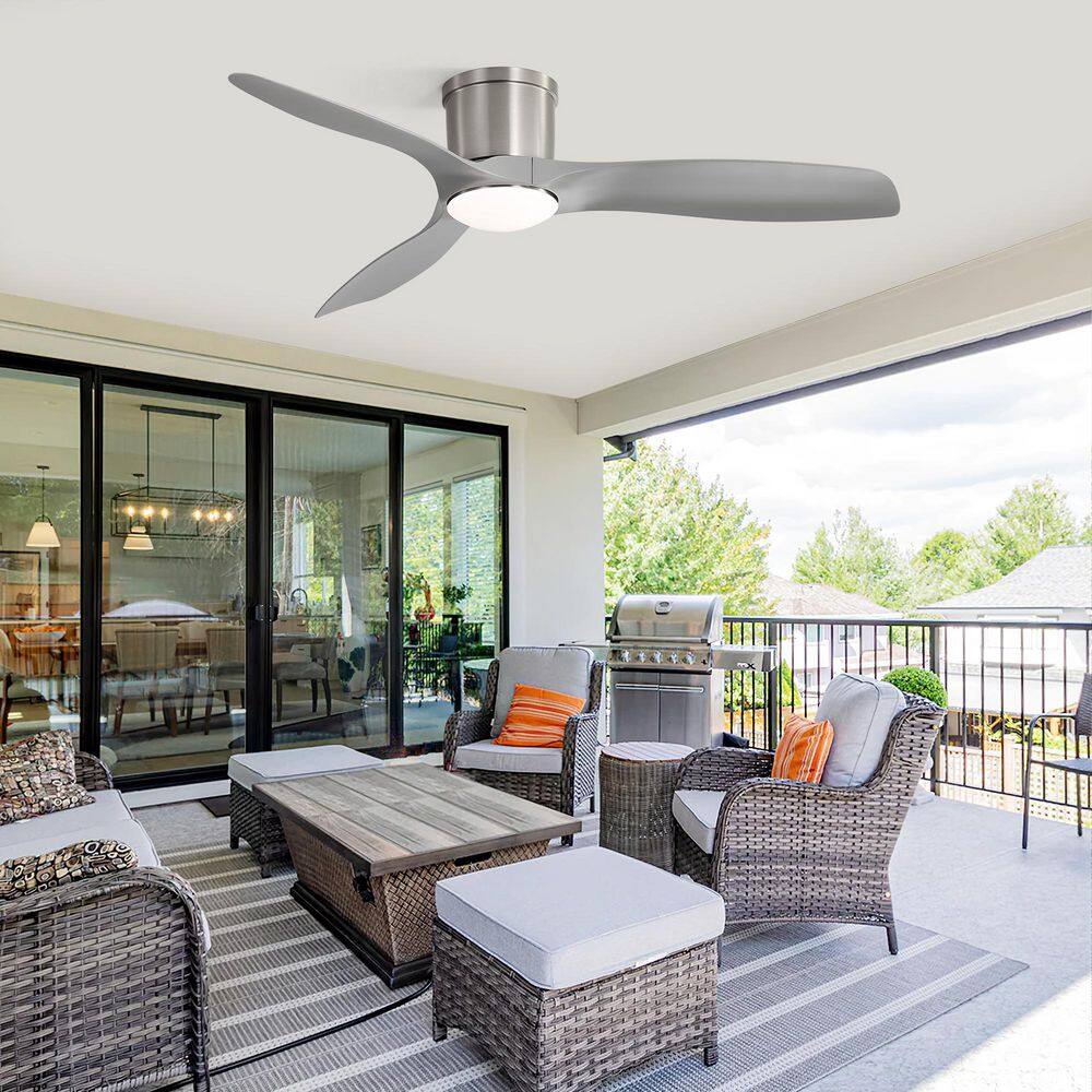 52 in. Modern Indoor Brushed Nickel 6-Speed Gray Blades FlushMount Ceiling Fan with 3-Color LED Dimmable Light price history on PriceWatchPro