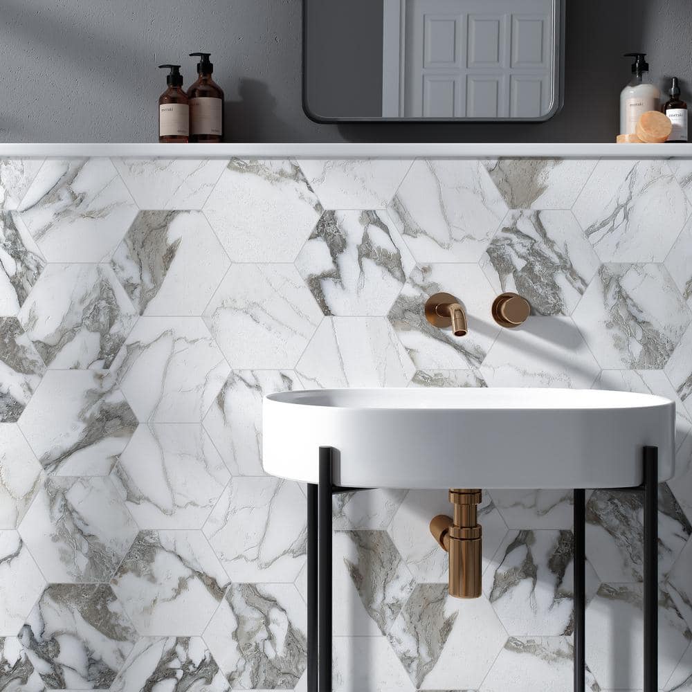 Marquina Hexagon Matte Porcelain Wall & Floor Tile 7.7" x 8.9"