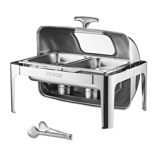 VEVOR Roll Top Chafing Dish Buffet Complete Set, 4 qt. 1-Pack Stainless Steel Chafer with 2-Half Size Pans