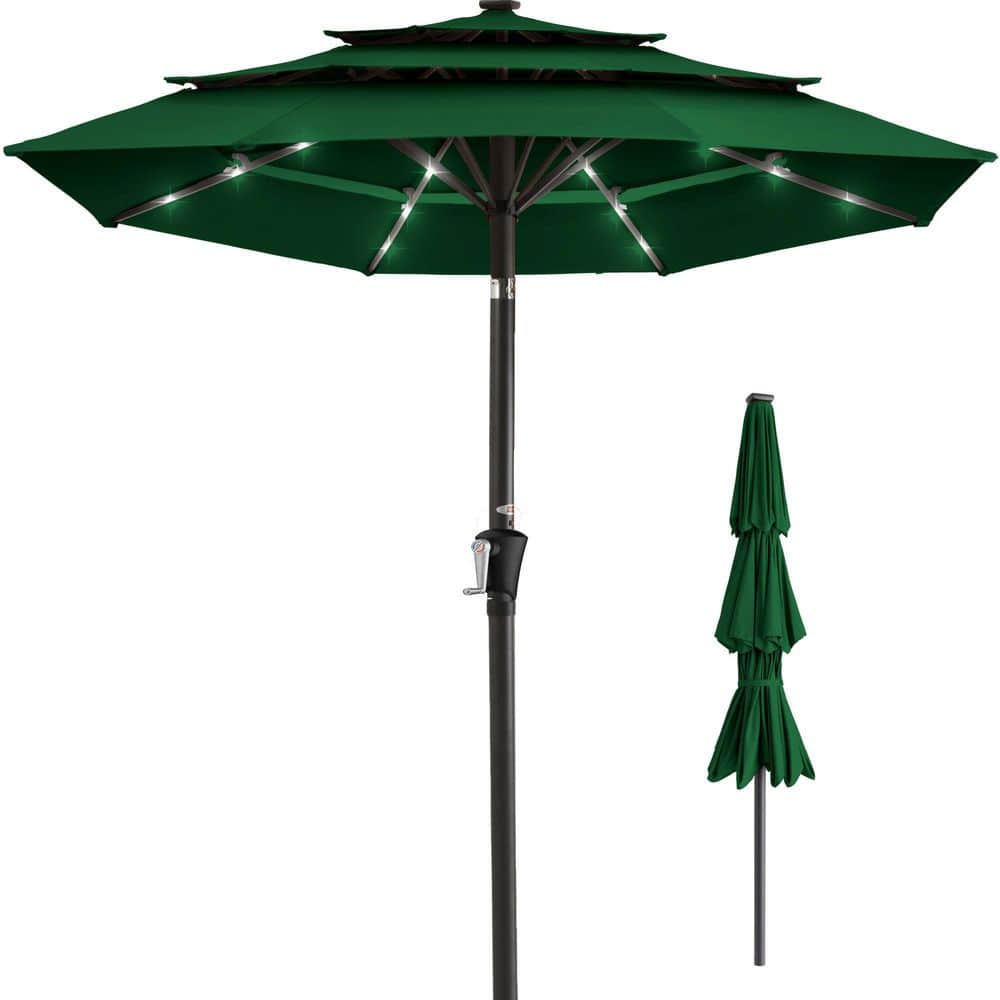 10 ft. Steel Market Solar Tilt Patio Umbrella in Green with Push Button Til