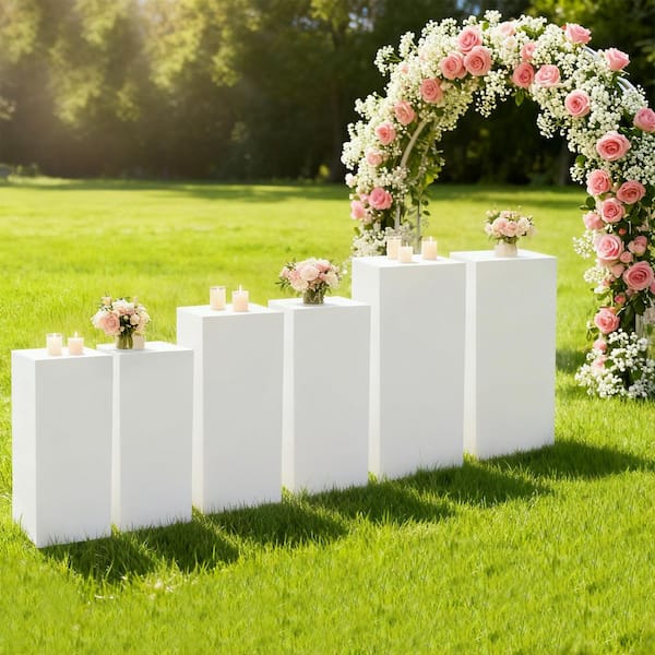 White Metal Iron Decorative Stands Display Pedestal Stands Birthday Party Wedding Display Pillars (Set of 6)