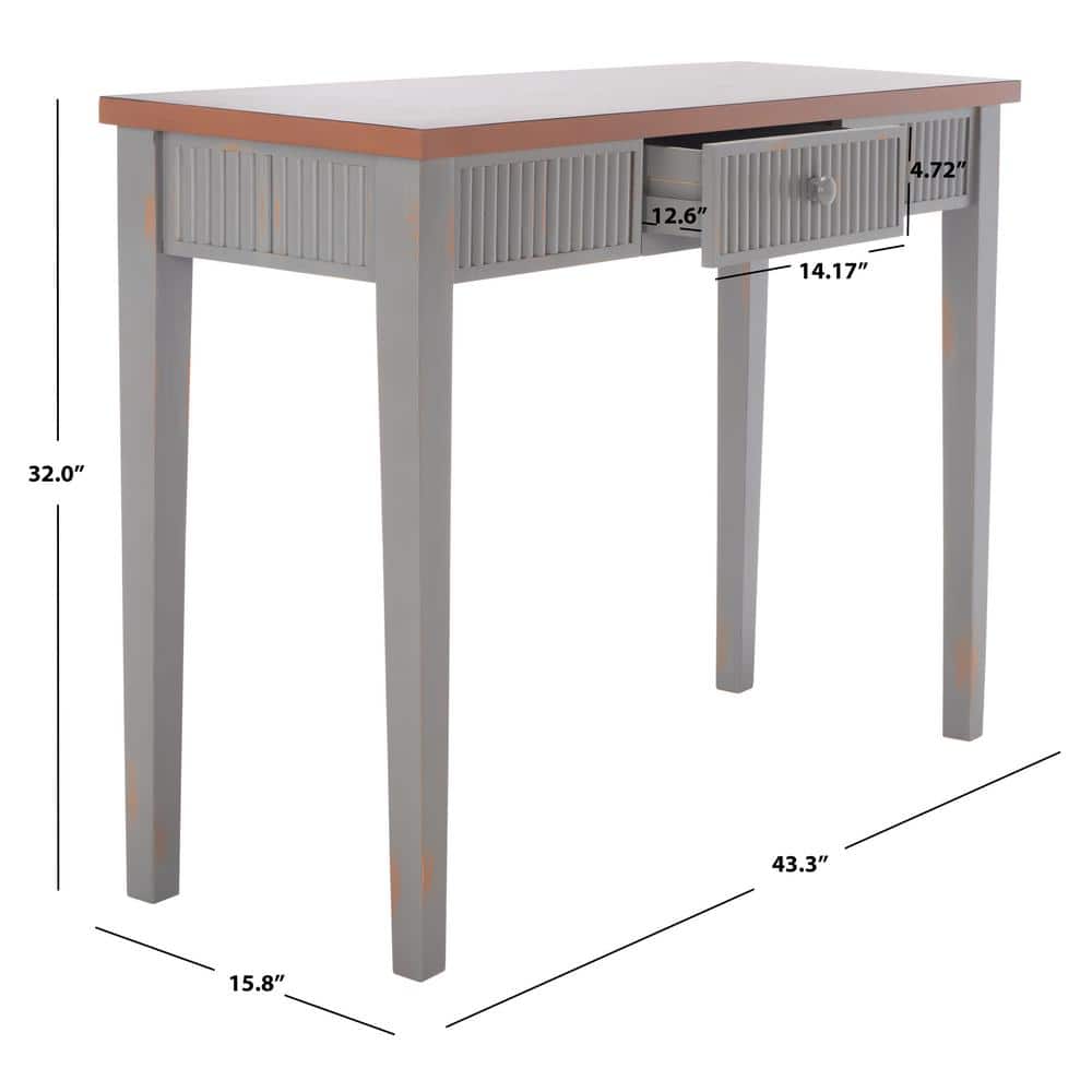 Beale Chic Taupe and Oak Wood Console Table with Fluted Storage Drawer