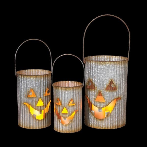 GERSON INTERNATIONAL 15 in. Metal Pumpkin Luminaries (Set of 3)