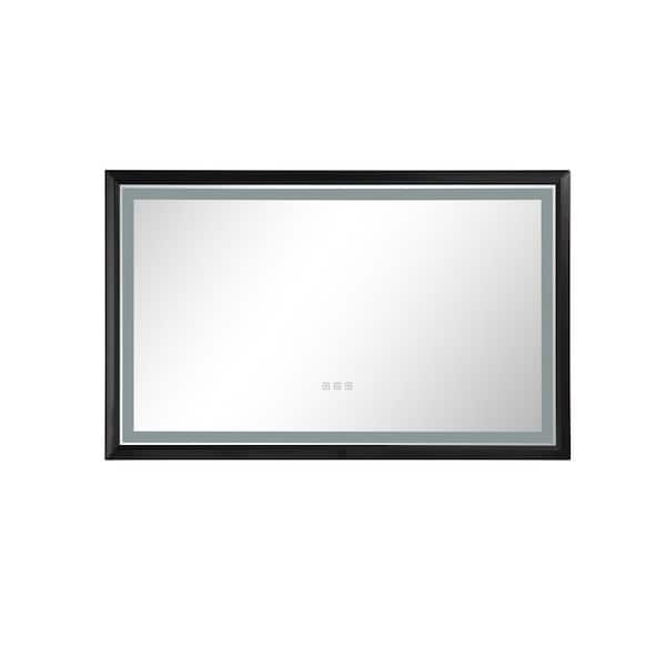 Unbranded 42 in. W x 24 in. H Rectangular Framed Anti-Fog Dimmable Wall Bathroom Vanity Mirror in Matt Black
