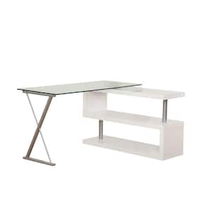 59 in. L-Shaped White Computer Desk with Shelf