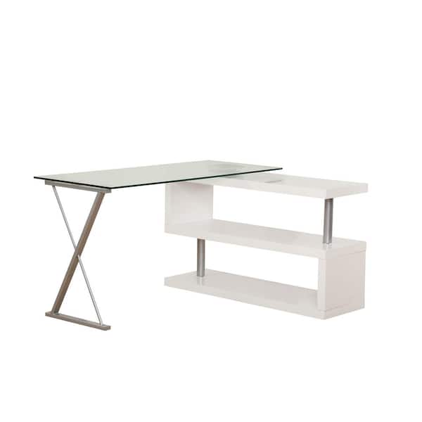 Acme Furniture 59 in. L-Shaped White Computer Desk with Shelf