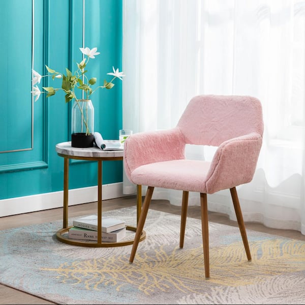 LUCKY ONE Winners Pink Faux Fur Modern Side Seat ArmChair Dining