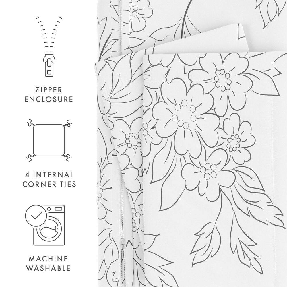 Gray Twin/Twin XL Microfiber Vine Pattern Duvet Cover Set