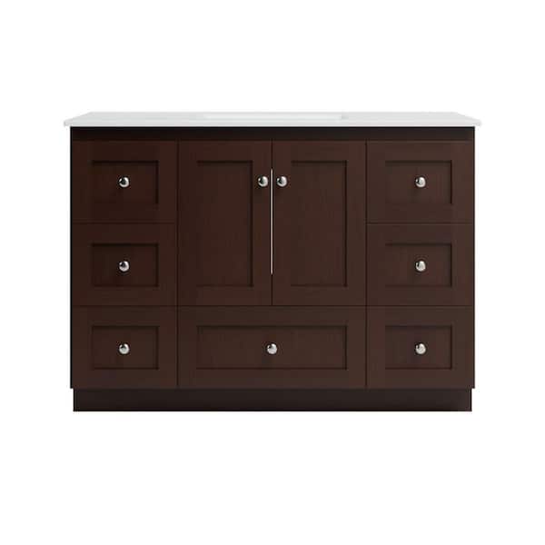 Shaker 49 in. W x 22 in. D x 35 in. H Vanity in Dark Alder with Ceramic Vanity Top in White