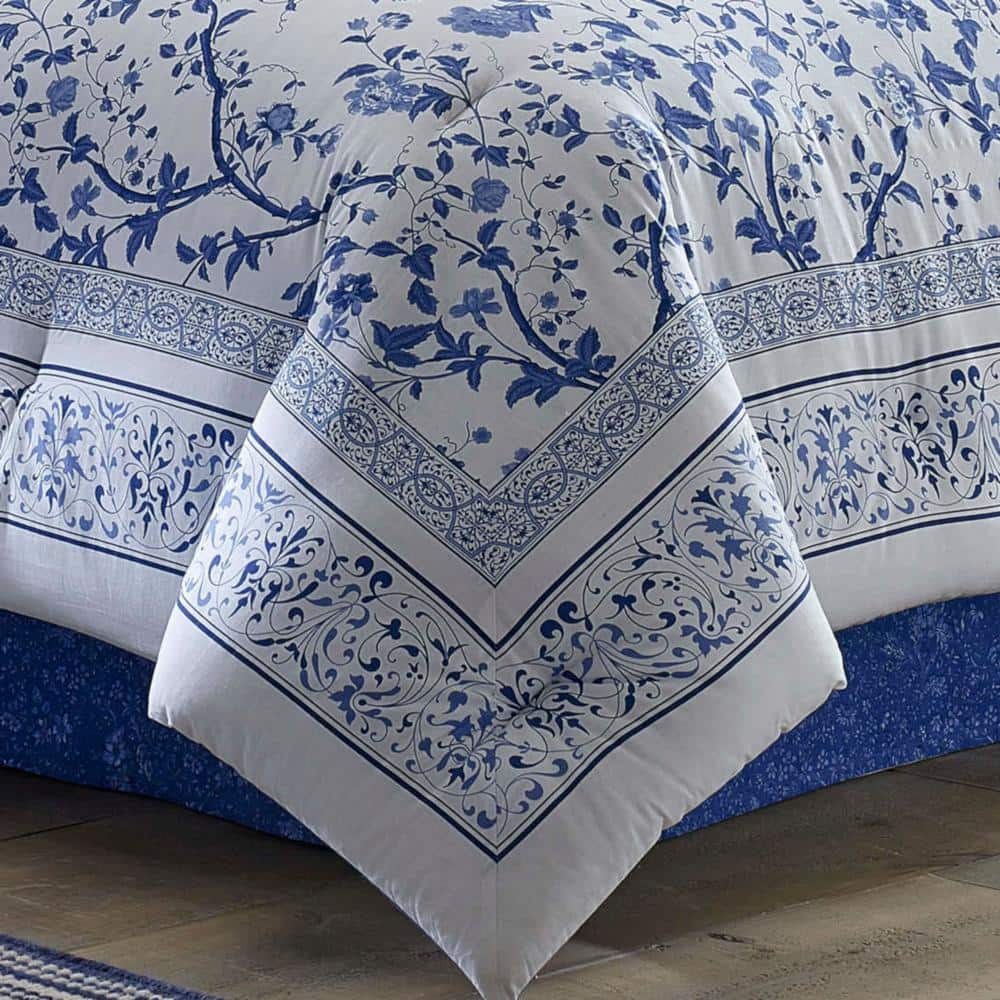 Charlotte Blue Floral Cotton Twin Duvet Cover Set