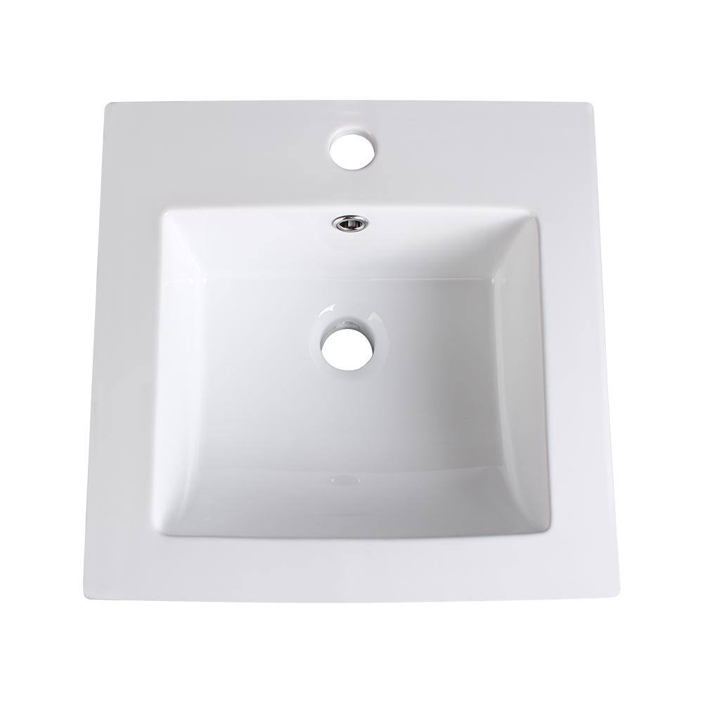 16 Inch White Ceramic Square Drop-In Bathroom Sink with Overflow