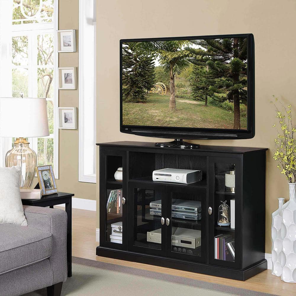Convenience Concepts Summit Highboy TV Stand with Storage Cabinets and Shelves, Black
