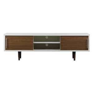 Gemini 66 in. Walnut and White Wood TV Stand Fits TVs Up to 55 in. with Storage Doors
