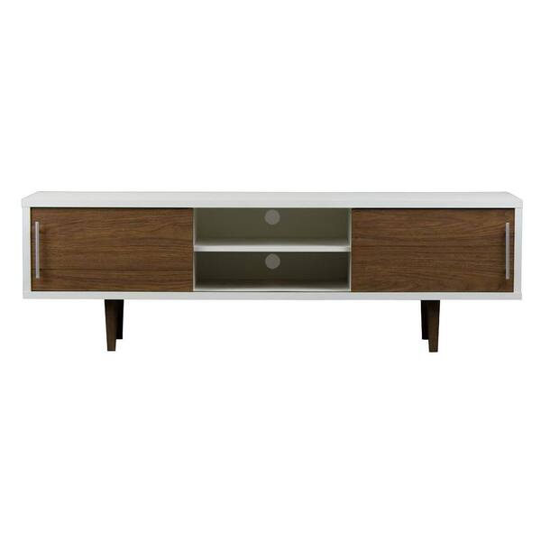 Baxton Studio Gemini 66 in. Walnut and White Wood TV Stand Fits