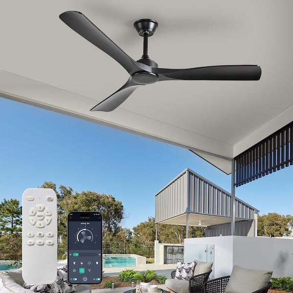 52 in. Indoor/Outdoor Fans Brush Black Downrod Mount Modern Ceiling Fan with No Light Inchluded Remote for Patios