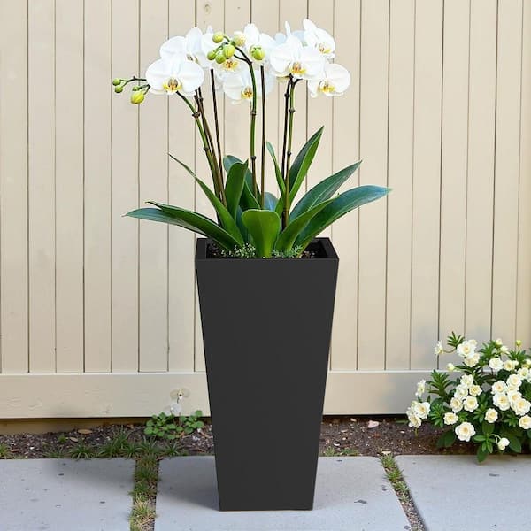 PexFix 73 qts. Black Metal Tapered Planter Pot Indoor/Outdoor Planter Box  with Drainage Hole (15 in. W x 28 in. H) HD0203-QKC25