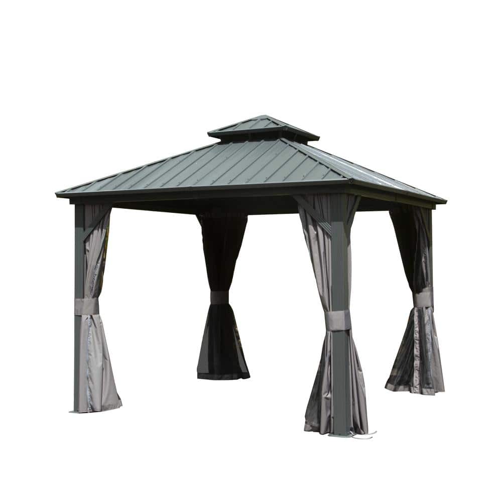 Gray 10 ft. x 10 ft. Aluminum Gazebo with Curtain and Netting for Patio, Backyard price history on PriceWatchPro