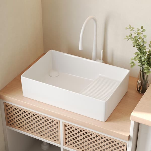 DEERVALLEY 24 in. L x 15 in. W Rectangular Classic Ceramic Bathroom Vessel Sink Art Basin in White