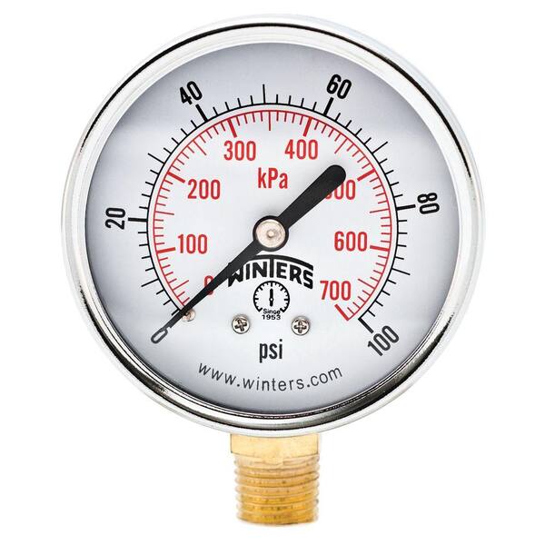 Winters Instruments PEM Series 2.5 in. Black Steel Case Brass Internals Pressure Gauge with 1/4 in. NPT LM and Range of 0-100 psi/kPa