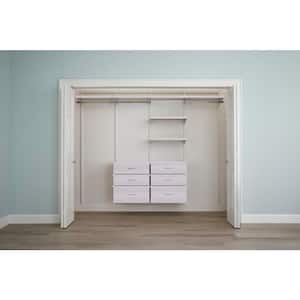 Genevieve 8 ft. White Adjustable Closet Organizer Double Long and Short Hanging Rod with 3 Shelves and 6 Drawers