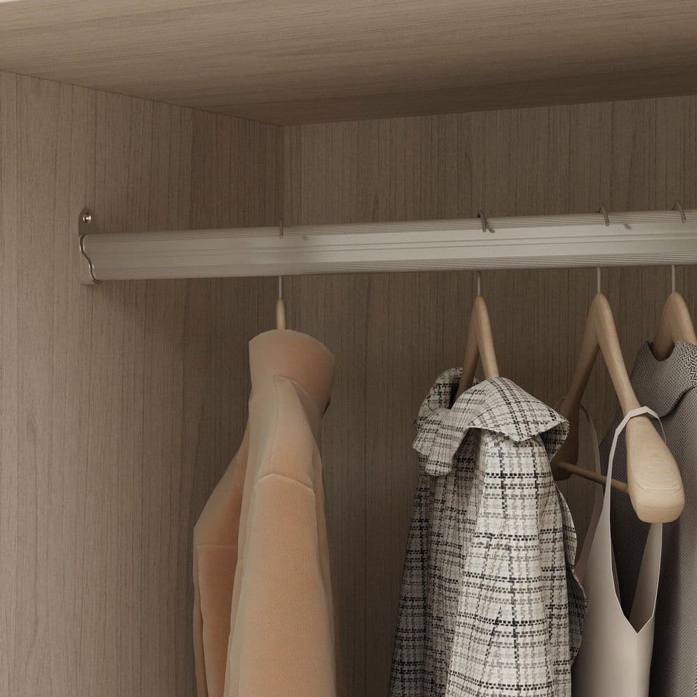 Light Oak Wood 94.5 in. Bedroom Wardrobe with Frosted Glass Doors, Hanging Rod, and Multiple Storage Drawers - thumbnail 5