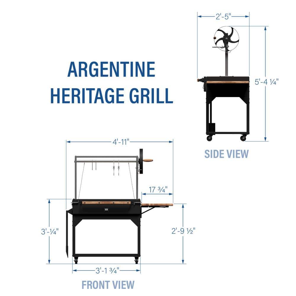 Argentine Black Steel BBQ Grill with Acacia Wood Side Table