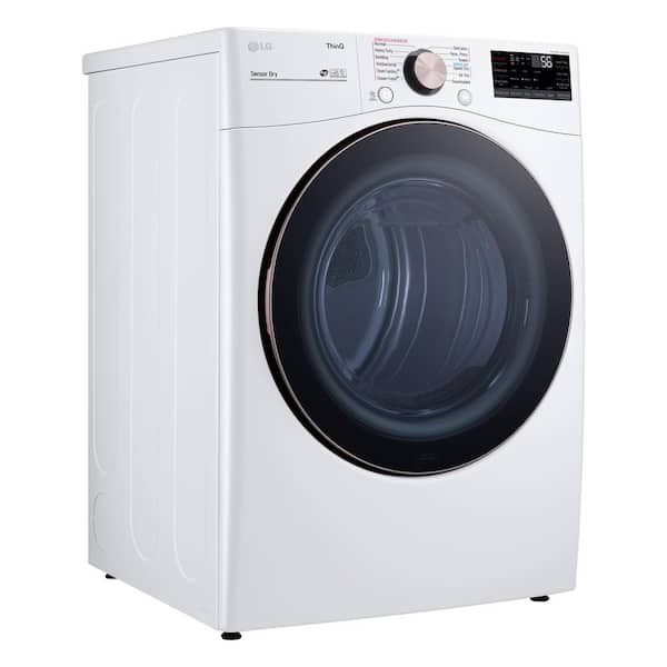 LG 27 in. 7.4 cu. ft. Stackable Electric Dryer with FlowSense Duct Clogging  Indicator & Sensor Dry - White
